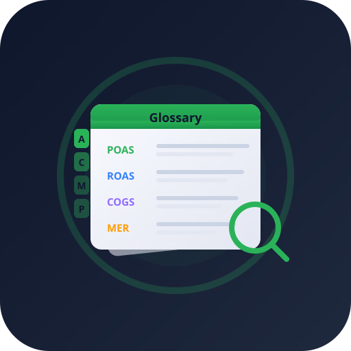 Ecommerce advertising glossary — Profit Bid POAS and ecommerce advertising glossary — ROAS, COGS, MER, profit bidding terms defined by Profit Bid